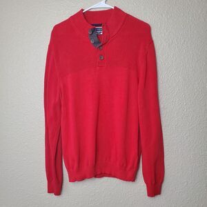 Club Room Mens sweater Passion red Long sleeve buttons Sz L 100% Cotton‎ Button